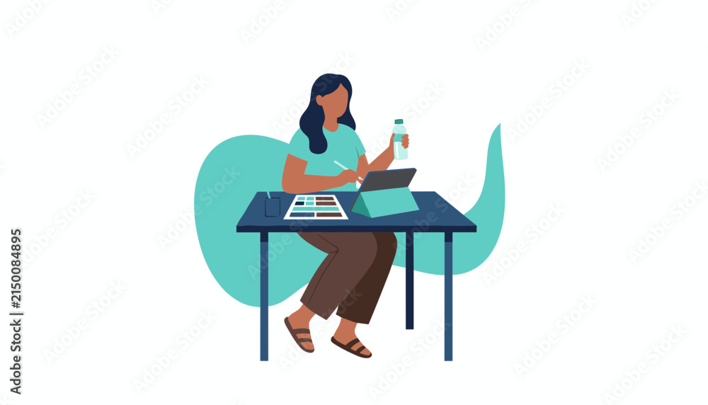Fototapeta premium Female graphic designer working with digital tablet and color swatches at her desk