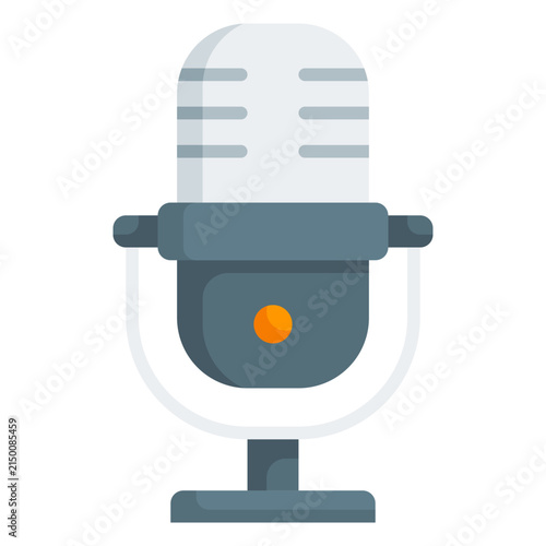 Microphone flat icon. Audio recording and podcast symbol.