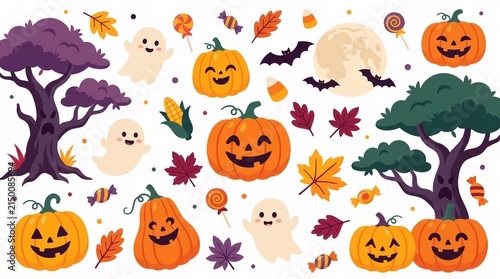 ハロウィンのお菓子とかぼちゃの背景素材（イラスト・ポスター・Webデザイン）