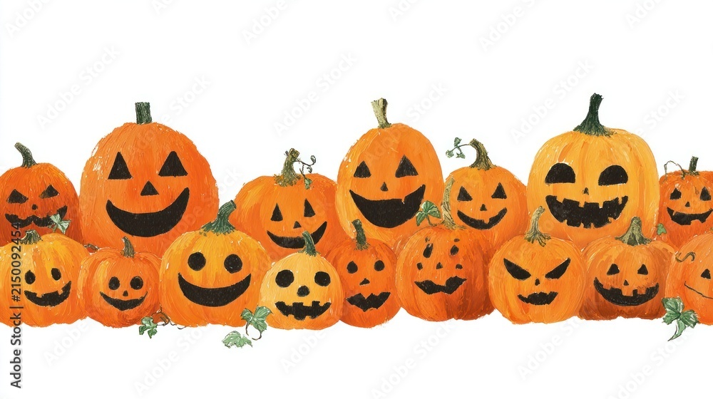 Obraz premium Smiling pumpkins celebrate Halloween festivity.