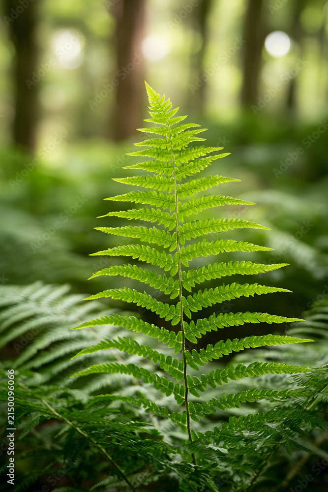 Obraz premium a green fern leaf in the spring forest