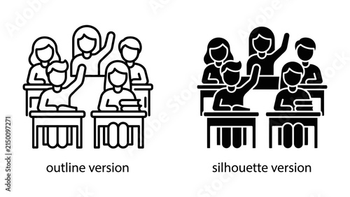 Принти на полотні Classroom Engagement: A visual representation of students actively participating in a lesson, with hands raised in eagerness to answer questions