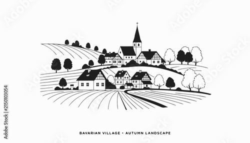 Obraz na płótnie Very beautiful black and white realistic vector illustration of an idyllic Bavar