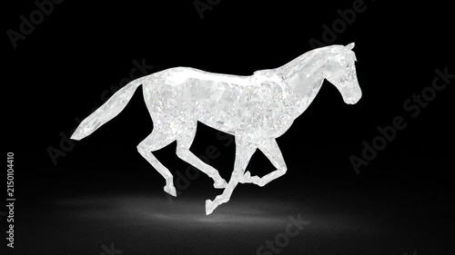 3D Animation Diamond Horse Galloping, Translucent Equine, Glowing Transparent Background, Loop, Alpha Channel