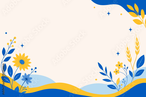 Ukraine Independence Day background with blue and yellow flowers and wheat