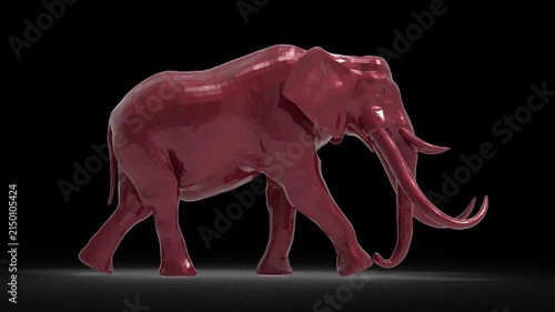 3D Metallic Red Low Poly Elephant Walking, Loop Animation Background, Geometric Polygon Animal,, Loop