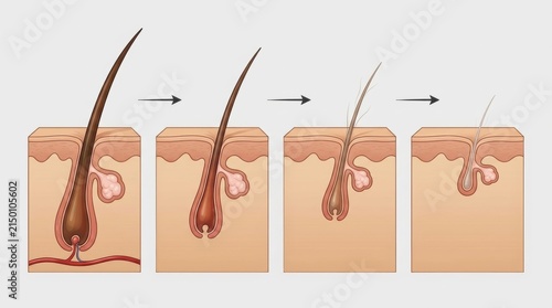 Diagram illustrating the hair growth cycle and follicle changes over time