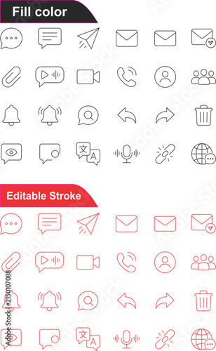 Modern shopping and e-commerce communication outline icons set with messaging, email, delivery, customer support, and digital interaction symbols

37 Keywords: