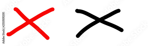 Hand drawn cross mark symbols in red and black