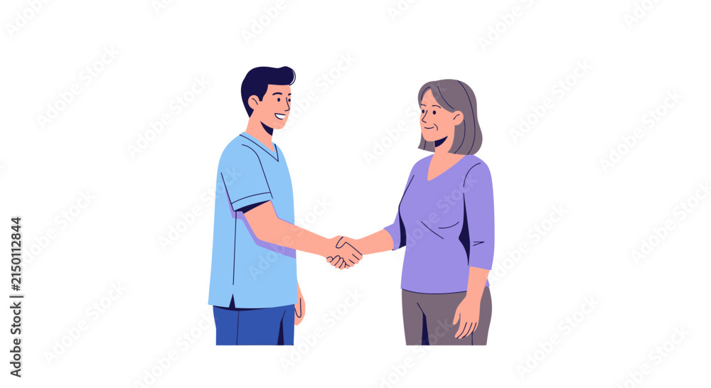 Fototapeta premium A professional man and woman shaking hands in a bright office