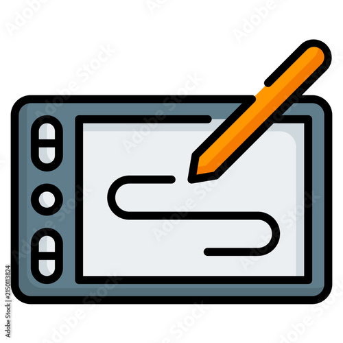 Drawing tablet filled line icon. Digital art and graphic design symbol.