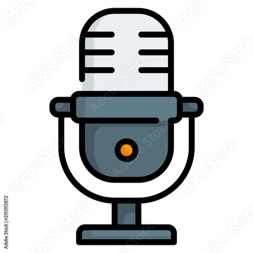 Microphone filled line icon. Audio recording and podcast symbol.