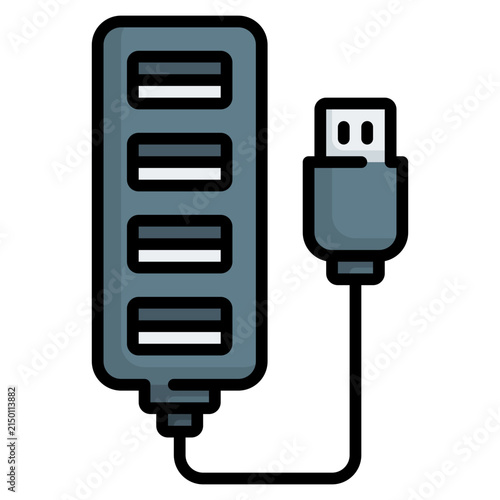 USB hub filled line icon. Port adapter and connector symbol.