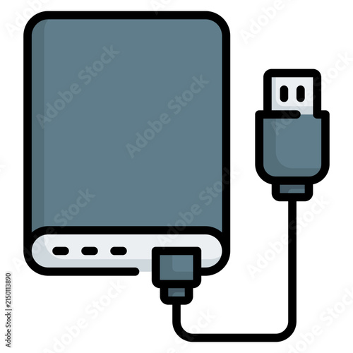 External hard drive filled line icon. Data backup and storage symbol.