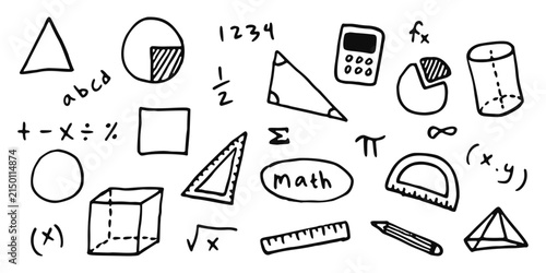 Math Education Doodle Set with Geometry and Calculation Symbols