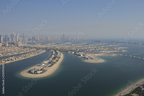 Photography Aerial view of Palm Jumeirah islands and Dubai marina skyline