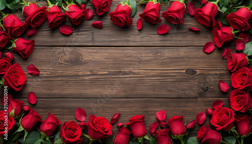 Valentine's Day Red Rose Petal Flatlay with Copy Space