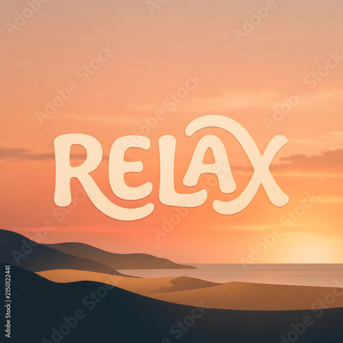 Relax text with sunset and beach background