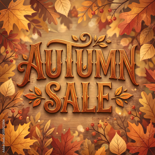 Autumn sale sign with autumn leaves background