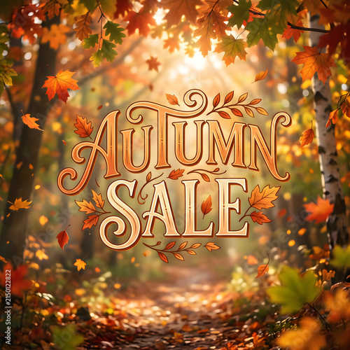 Autumn sale text design with colorful fall leaves background