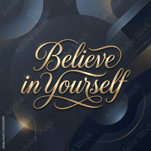 Elegant cursive text believe in yourself on dark background