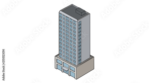 Isometric High-Rise Office Building or Skyscraper Vector Illustration
