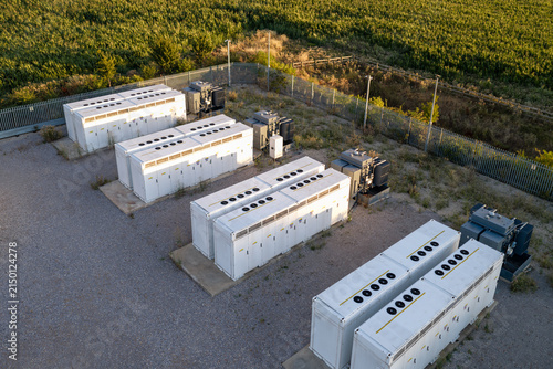 Battery Storage Containers for Industrial Power Energy Located Near Green Fields