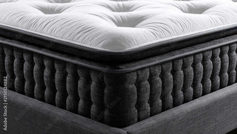 Obraz premium Luxurious pillow-top mattress with plush quilted surface and textured dark gray side panels