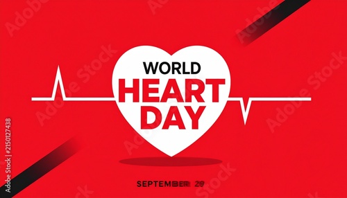 World Heart Day poster with heart and ECG line