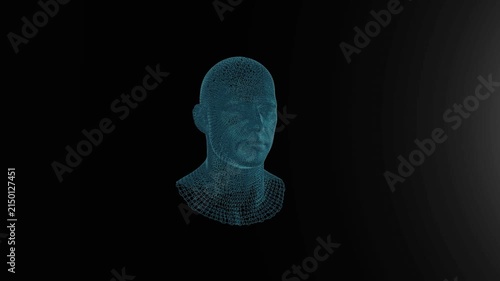 Binary numbers particles human head, illustrating Artificial Intelligence, loop