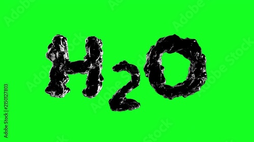 Black H20 text made from liquid water twirling, Green Screen Chromakey