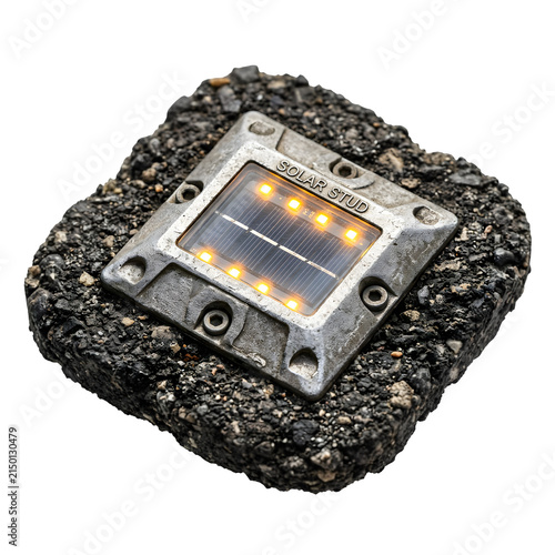 Solar powered led path marker light embedded in asphalt stone block with illuminated landscape renewable driveway pedestrian illumination technology automatic weatherproof as PNG asset