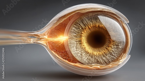 Anatomy render of eye showcasing detailed structures, including iris, pupil, and optic nerve, highlighting beauty of human vision