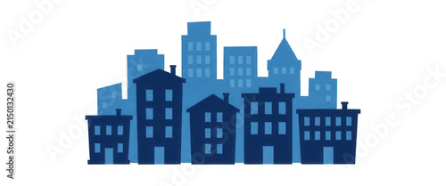 Blue City Skyline Silhouette Transparent Background