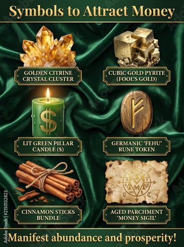 Icons and items that signify wealth and prosperity for achieving financial success