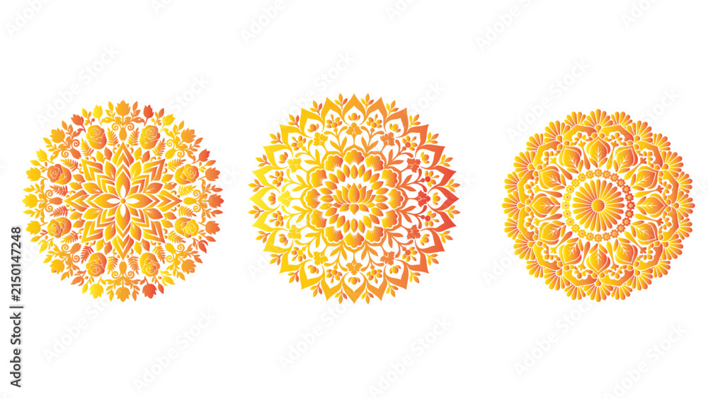 Fototapeta premium Colorful Mandala Style Floral Patterns with Transparent Background Design Elements