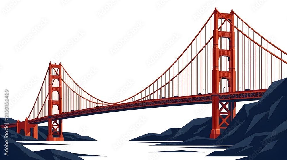 Fototapeta premium Stylized modern illustration of the Golden Gate Bridge in San Francisco against a clean white background