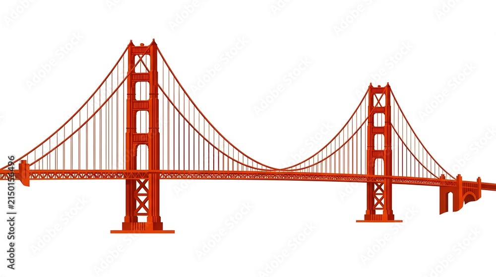 Fototapeta premium Stylized flat vector illustration of the iconic Golden Gate Bridge on a white background