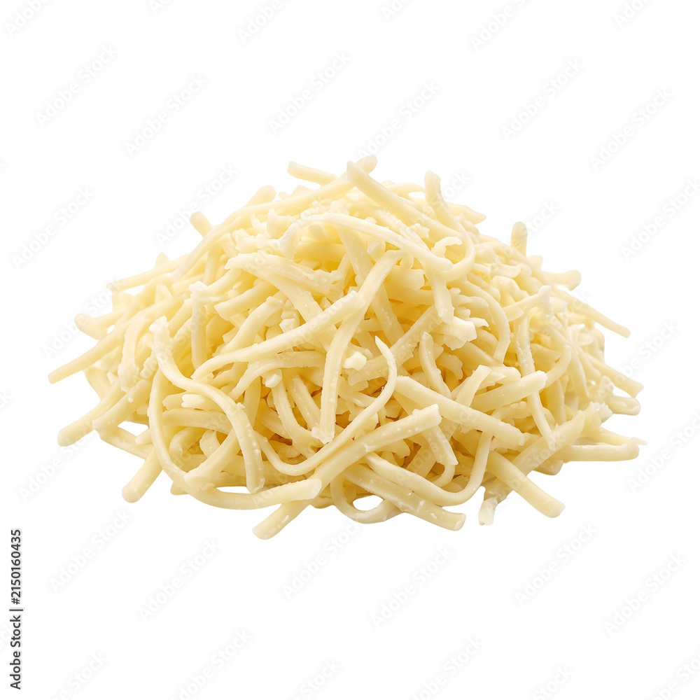 Fototapeta premium Pile of Grated Mozzarella Cheese Isolated on Black