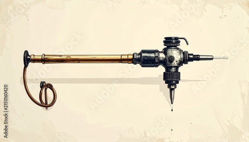 Vintage brass dental drill with cord and handpiece.