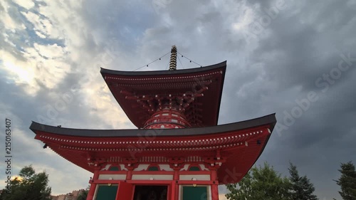 Japanese Red Pagoda Under Dramatic Cloudy sky