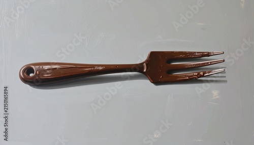 Vintage Wooden Fish Serving Fork on Plain Background.
