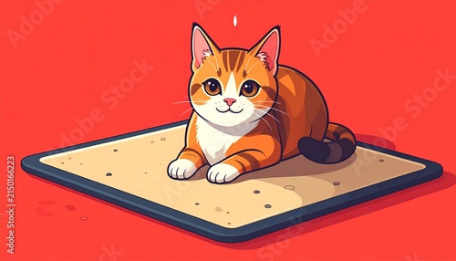 Orange Tabby Cat Lying on Tablet with Mouse.
