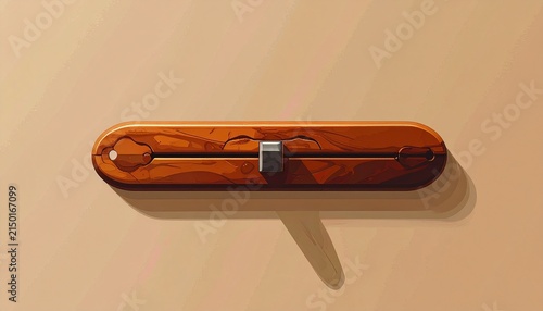 Wooden pen holder with single pen on beige background.