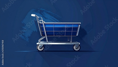 Empty shopping cart on dark blue background.
