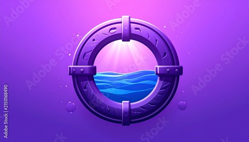 Purple Circular Frame with Blue Water Wave Design.