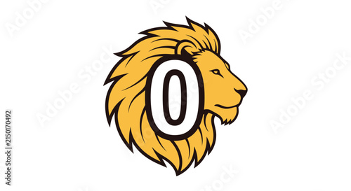Quadro su tela Lion Head Emblem with Number Zero, Majestic King of Beasts Logo