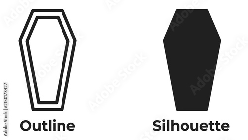 Fotografie Coffin Icon: A set of two coffin icons, one as an outline and the other as a black silhouette, representing death and funerary symbols