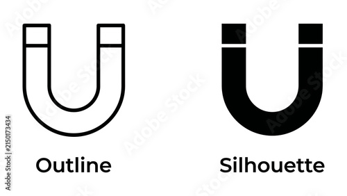 Foto Horseshoe Magnet: An outline and silhouette of a horseshoe magnet, illustrating magnetism and its poles