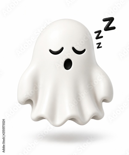 Sleepy cute ghost cartoon with floating sleep symbols